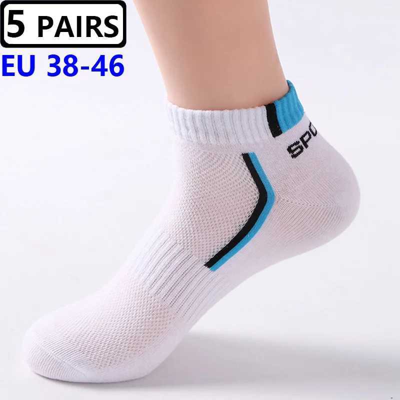 5 Pairs Men Ankle Large Big Size4546 Breathable Cotton Sports Plus Mesh Casual Athletic Summer Thin Cut Short Sock LX241102