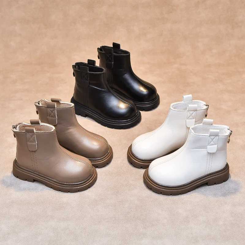 Childrens Short Boots British Sled Boys and Girls Ankle Boots Solid Color Edition Autumn New Childrens Leather Boots Fashion Classic M241102