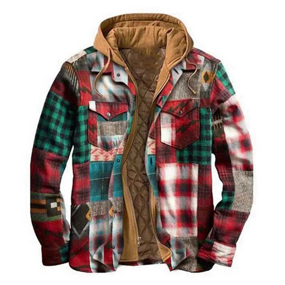 Mens autumn and winter hooded jacket Harajuku plain weave zipper long Sle Coats basic casual shirt jacket European and American sizes M-4XL W241102