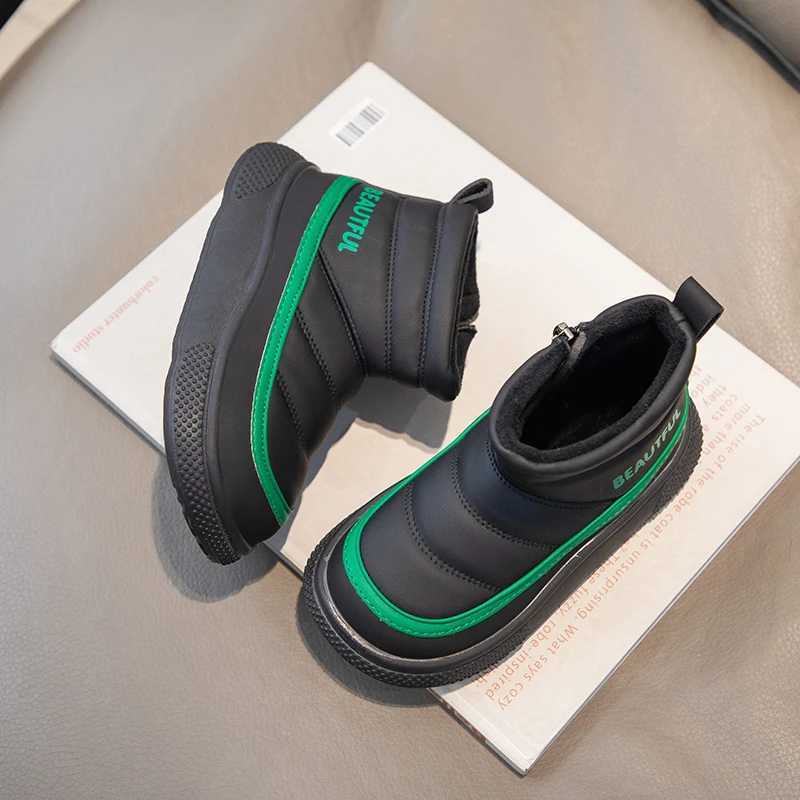 Childrens Fashion Womens Leather Shoes Boys Short Boots Side Zipper Childrens Neutral Cotton Shoes Color Matching Soft and Warm Platform M241102