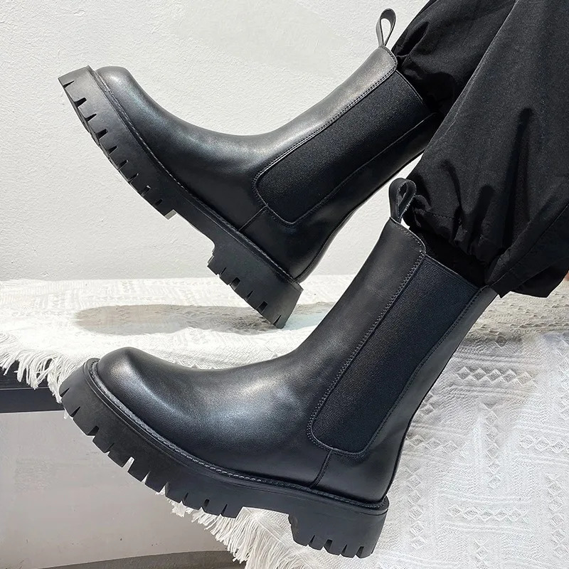 British leather anti slip motorcycle boots mens fashionable casual black platform shoes mens soft soled mens ankle boots 241031