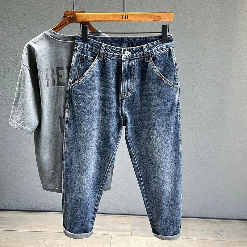 Vintage Denim Jeans Men Fashion Loose Tapered Drape Youth Denim Trousers Loose High Street Hip Hop Male Streetwear 241024