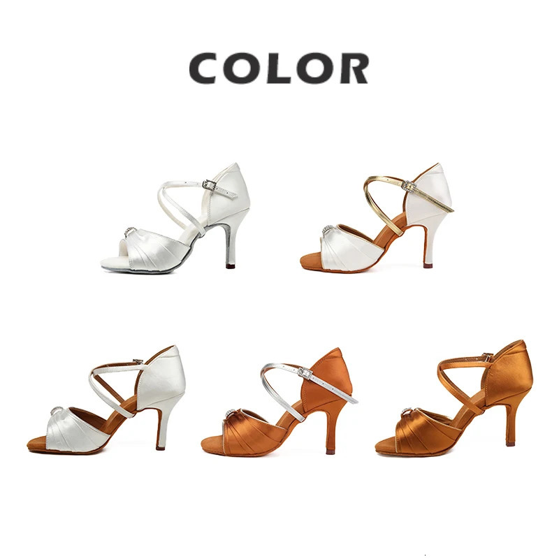 Women Dance Shoes Latin Dancing Shoe For Woman Girls Ladies Ballroom Modern Tango Rhinestone Salsa Practice White Heels 8.5CM 241101