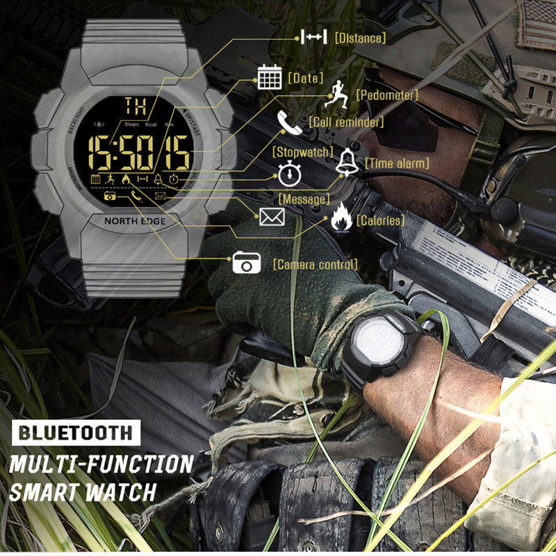 Men's Watch Water Resistant new 2025 100M NORTH EDGE Sport Watch Army Led Digital Wrist Stopwatches For Male For IOS Android