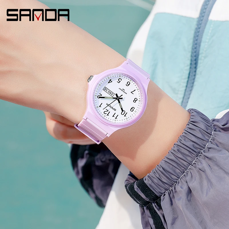 SANDA Trendy Womens Watches Brand Casual Women Quartz Watch Luminous Weekly Calendar new Display 30M 2025 Waterproof Reloj Mujer