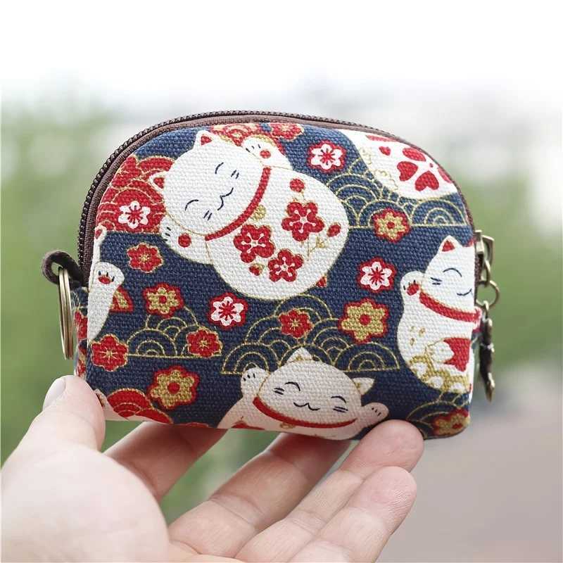 Womens Canvas Carto Prints Keychain Wallet Small Card Organizer Key Pouch Ladies Mey Bag Coin Purse for Children Girls BoysXJ241111