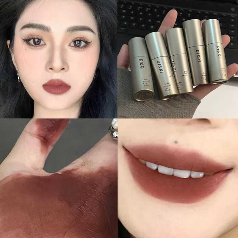 6-color matte velvet lip gloss makeup durable non stick cup liquid lipstick waterproof nude dark brown lipstick cosmetics W241101