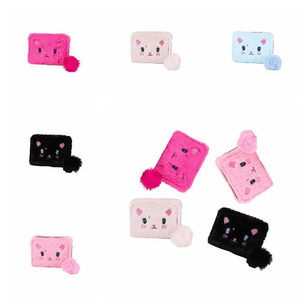 Carto Plush Embroidery Wallet Plush Ball Zipper Coin Purse Large Capacity Animal Card HolderXJ241111