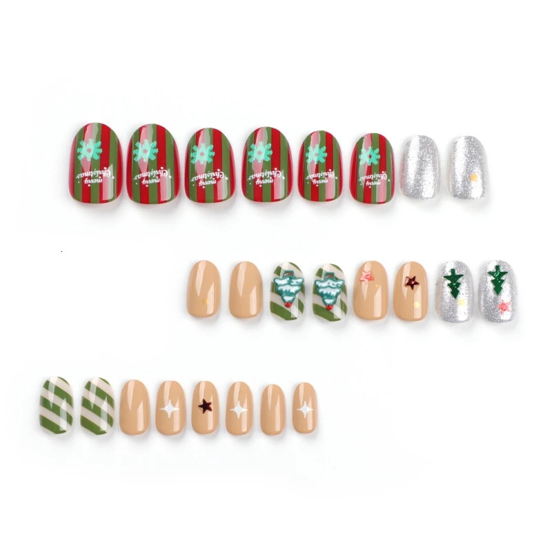 Christmas Holiday Square Medium length Pressing Nail Diamond Fake Nail Winter Smooth Full Cover Fake Nail 241031