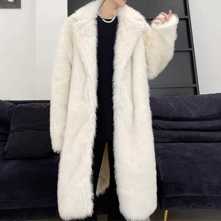 pdmcms 2023 Mens Autumn and Winter Thick Warm Imitation Fur Coat Mens Fashion Loose and Handsome Plush Coat Long Trench CoatX241102