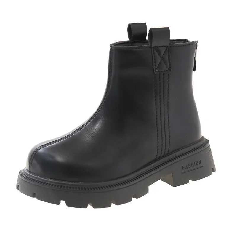 Childrens Winter Fashion Boots Solid Color Simple Girls Ankle Boots Outdoor Warm Childrens Leather Boots Thick Bottom Edition M241102