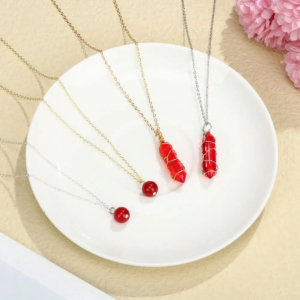 2025 Healing Stone Pendant new Hexagonal Cylindrical Crystal Necklace Wire Wrap Stone Pendant Cylindrical Carnelian Necklace