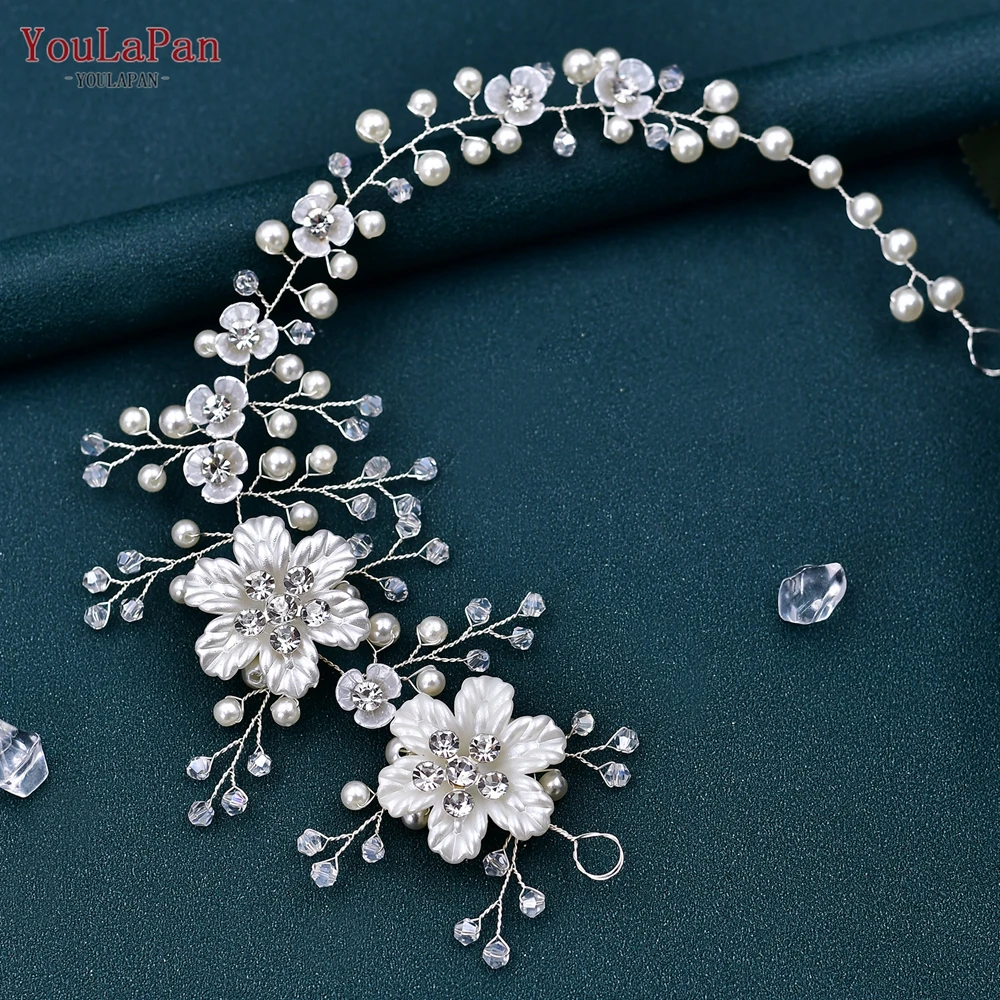 YouLaPan Flower Headpiece 2025 Wedding Headband for Bride new Crystal Pearls Women Tiara Bridal Headpieces Hair Jewelry Accessories HP295