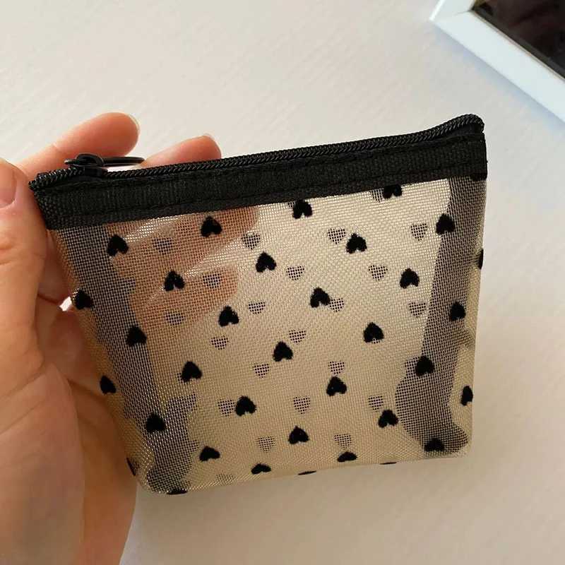 Women Black Small Coin Wallet Bags Mesh Transparent Earphe Mey Key Card Holder Girl Small Purse PouchXJ241111
