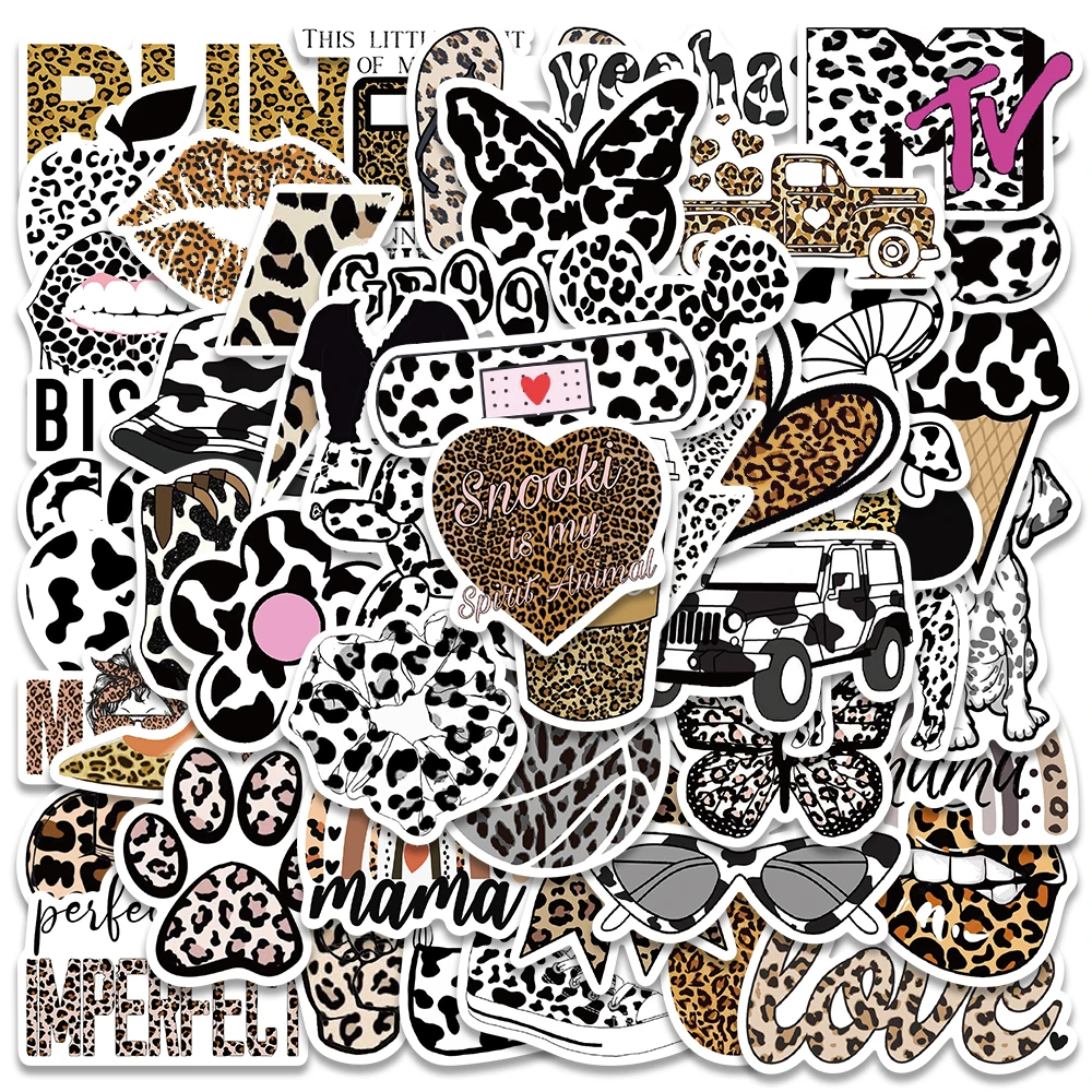 50pcs Leopard Cow new Print Stickers Black And White Decals Waterproof Vinyl Scrapbook Laptop Skateboard 2025 Phone Lage Stickers