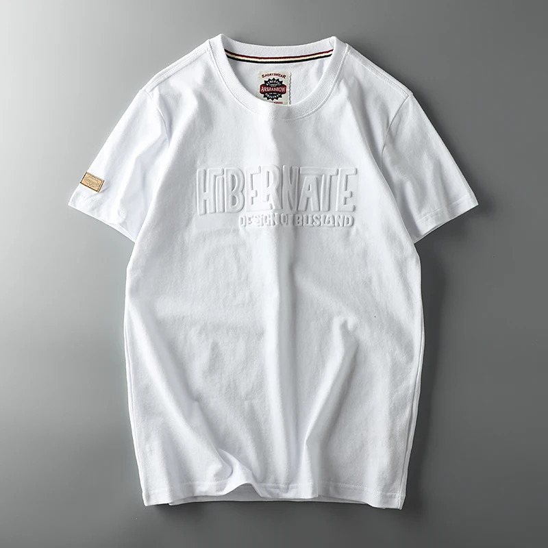 Summer American Retro Shortsleeved Oneck 3D Letter Printed Tshirt Mens Fashion Simple 100 Cotton Washed Casual Sport Tops 240315