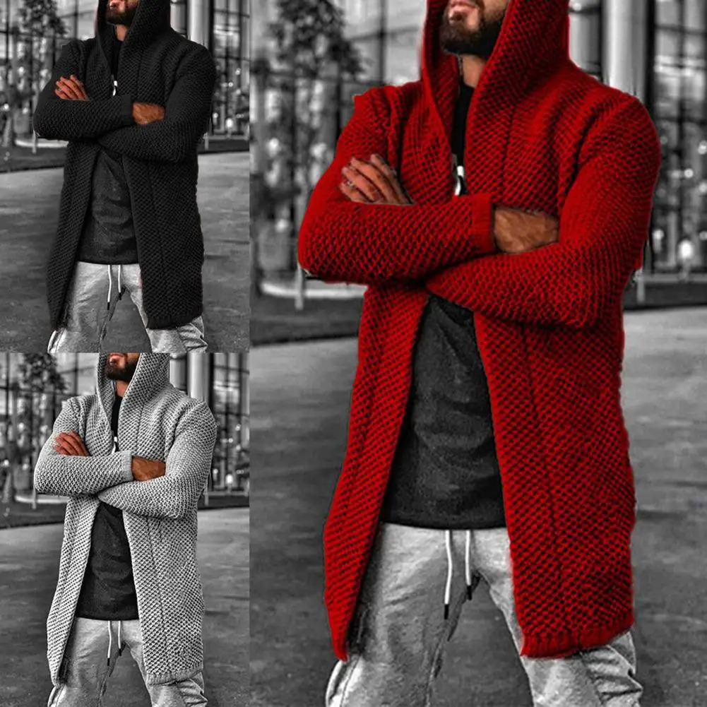 Men Knitted Cardigan Solid Color Long Sleeve Sweater Autumn Winter Thicken Warm Jacket Outerwear 241024