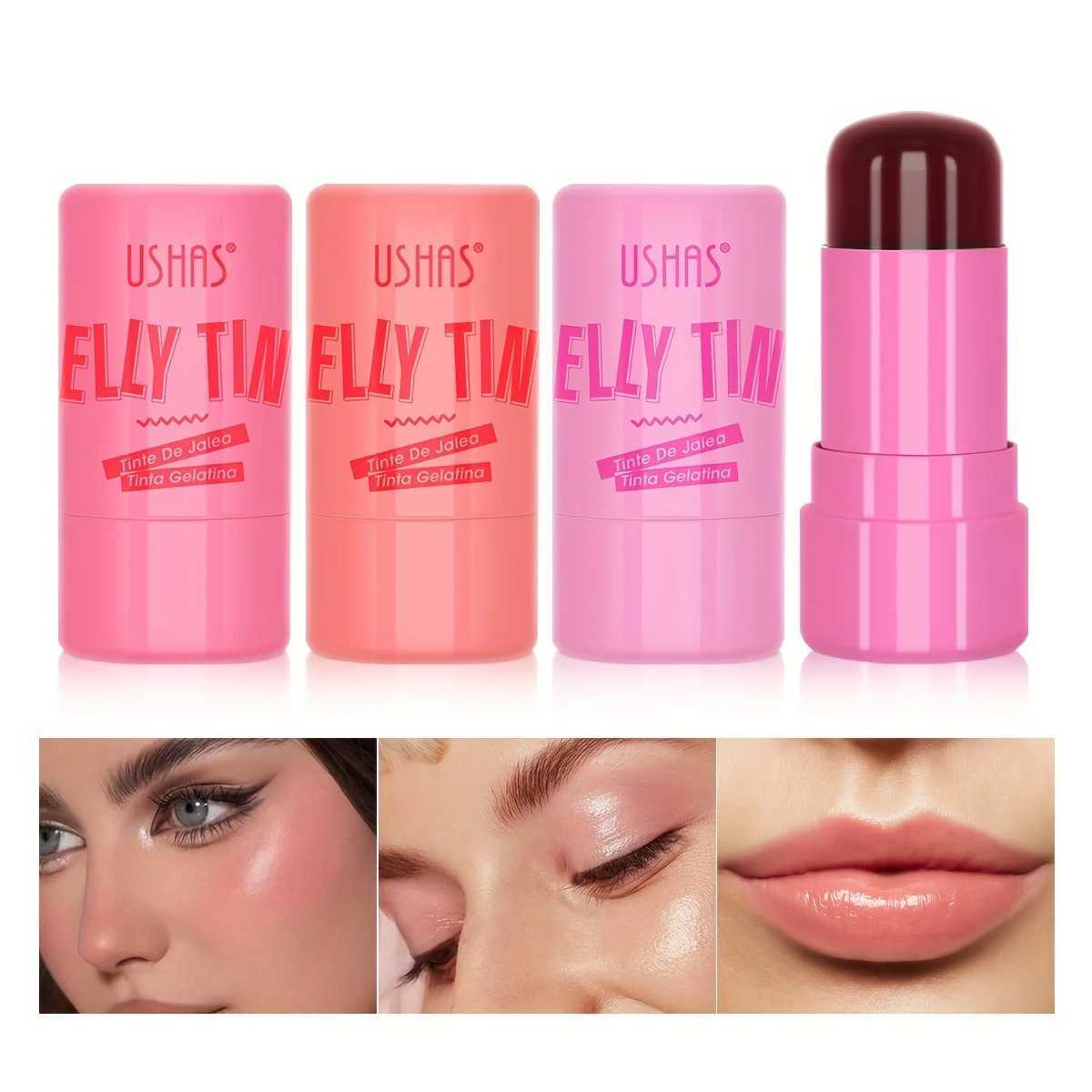 4-color jelly powder blusher stick lipstick eye shadow 3-in-1 multi-purpose matte powder blusher moisturizing bright lip color W241101
