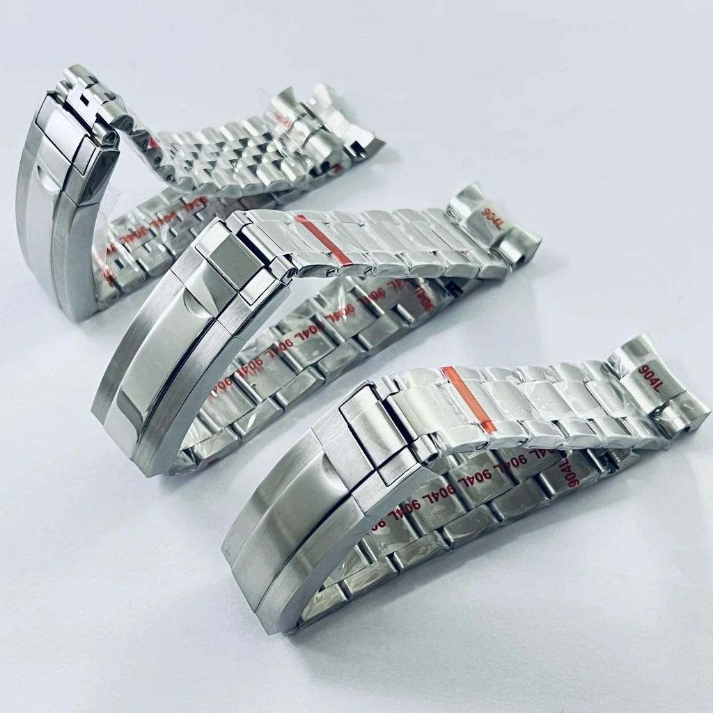 20mm Width 904L Solid Stainless Steel Watch Band Brushed Polished Oyster Jubilee Bracelet Folding Buckle Glide Lock Clasp 240311
