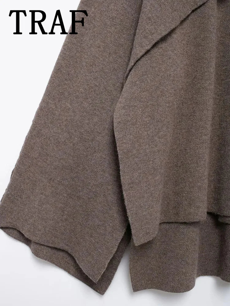 TRAF Cape Style Jackets Woman Autumn Fashion Knitted Cropped for Women Long Sleeve Short Coat Casual Outerwear 241028