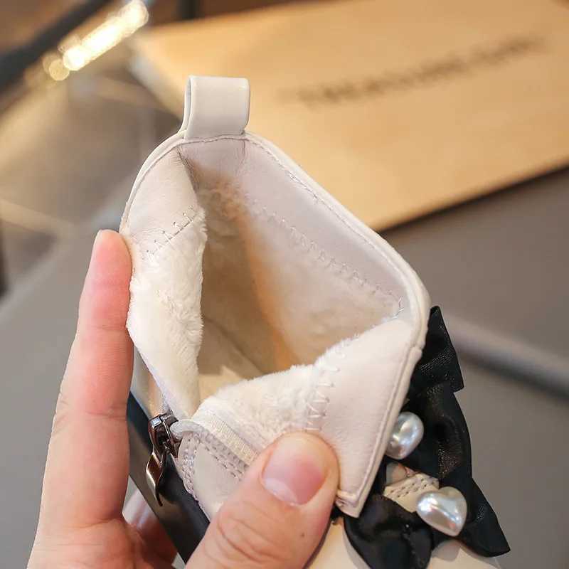 Butterfly knot childrens fashion boots winter short furry soft baby shoes princess ankle shoes PU leather warm zipper childrens shoes M241102