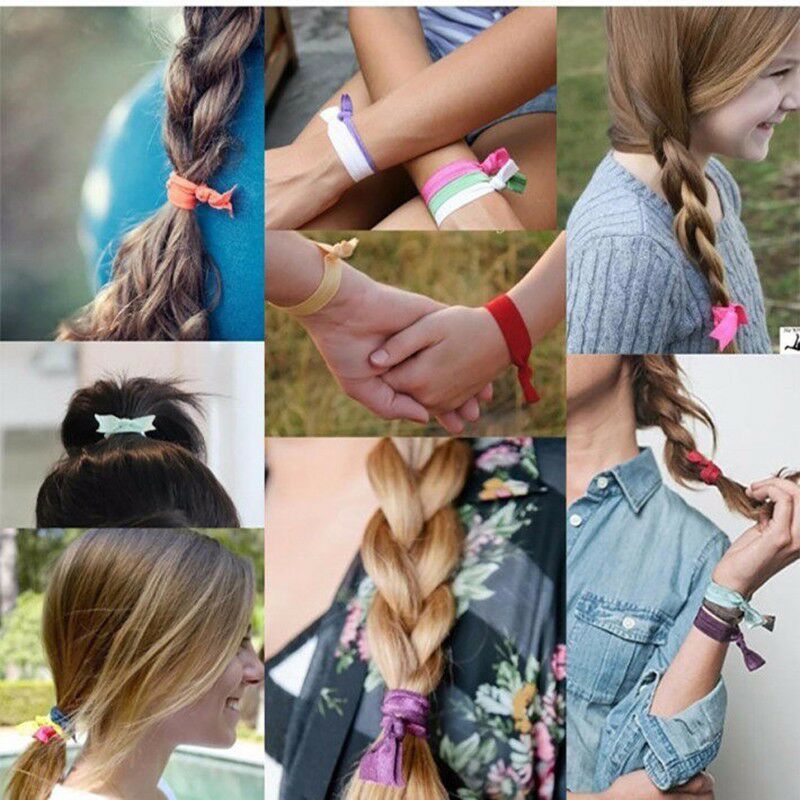 hot sale 50pcs 20 Candy Colors Knotted Ties Wholesale Elastic Hair Band Girls Ponytail Holder Bracelet Wristband DIY Headwear