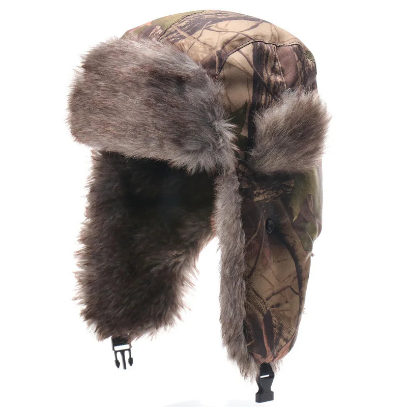 Camoland winter windproof earmuffs bomber hat mens trap hat velvet Chapka casual mens trap hat artificial fur earmuffs snow hat 241031