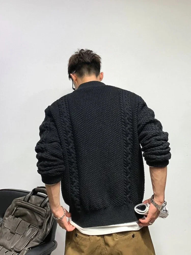 Knitted Sweaters for Men Cardigan Motorcycle Man Clothes Coat Zipper Jacket Zipup No Hoodie Korean Fashion 90s Vintage Style S 241024