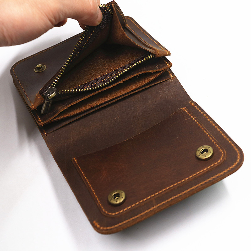 100% Genuine Leather Wallet For Men Male Vintage Original Cowhide Short Bifold Men's Purse Card Holder With Zipper Coin Pocket