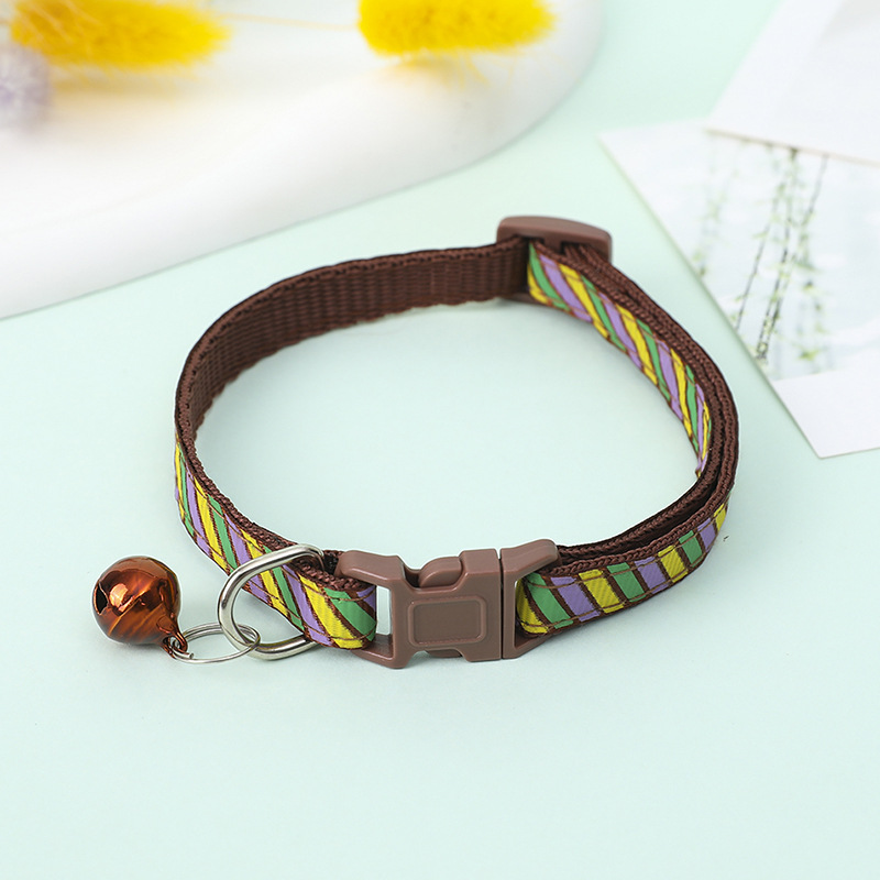 Cat Collars Adjustable Pet Supplies Puppy Collars 1.0 Twill Printed Patch with Bell Pug Collar for Puppy and Kitten Accessories