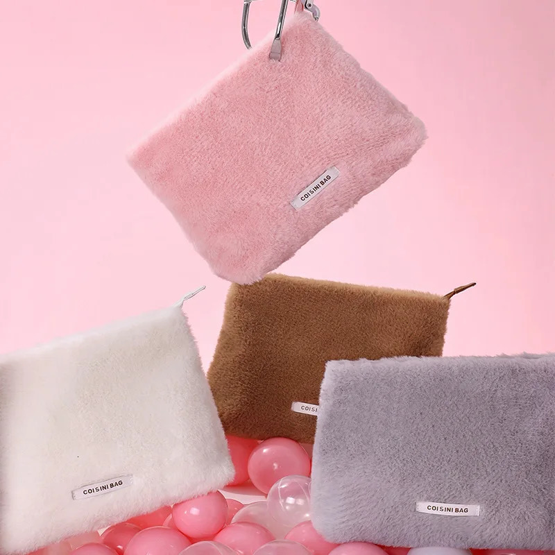 Ctue Plush Makeup Bag Womens Suqare Makeup Bag Wallet Storage Organizer Bag Portable Womens Zipper Makeup Bag Handbag 241031