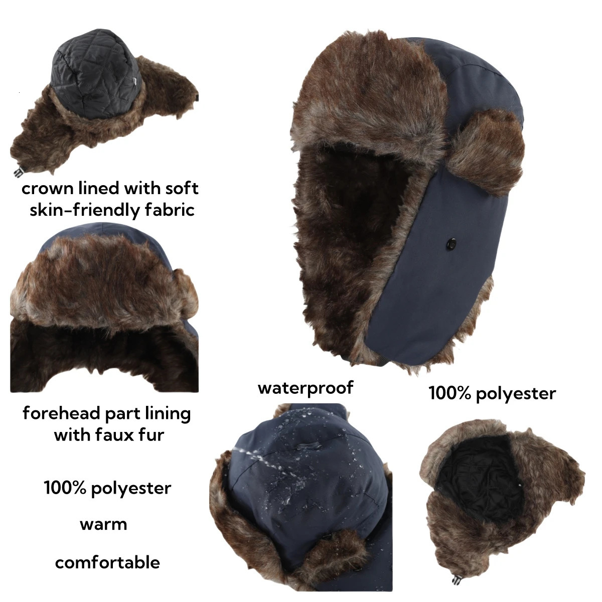 Connectyle Hunting Hat A warm faux fur winter hat with ear flaps windproof and waterproof suitable for men women and cold weather skiing hats 241031
