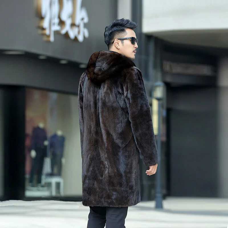 Winter Hooded Long Faux Fur Jacket Men Long Sleeve Single-breasted Thick Warm Fake Fur Coats Windproof Mens Fur Jacket CoatXJ241102