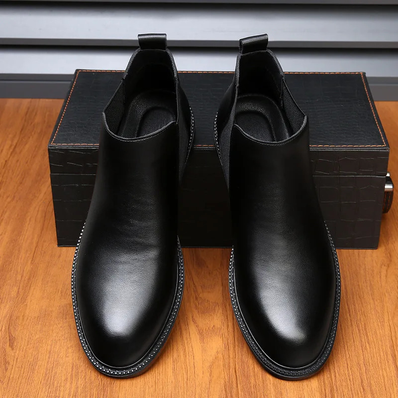 Men's Solid Color Leather Ankle hot Boots for Fall/Winter 2024 - Warm Wool Lining