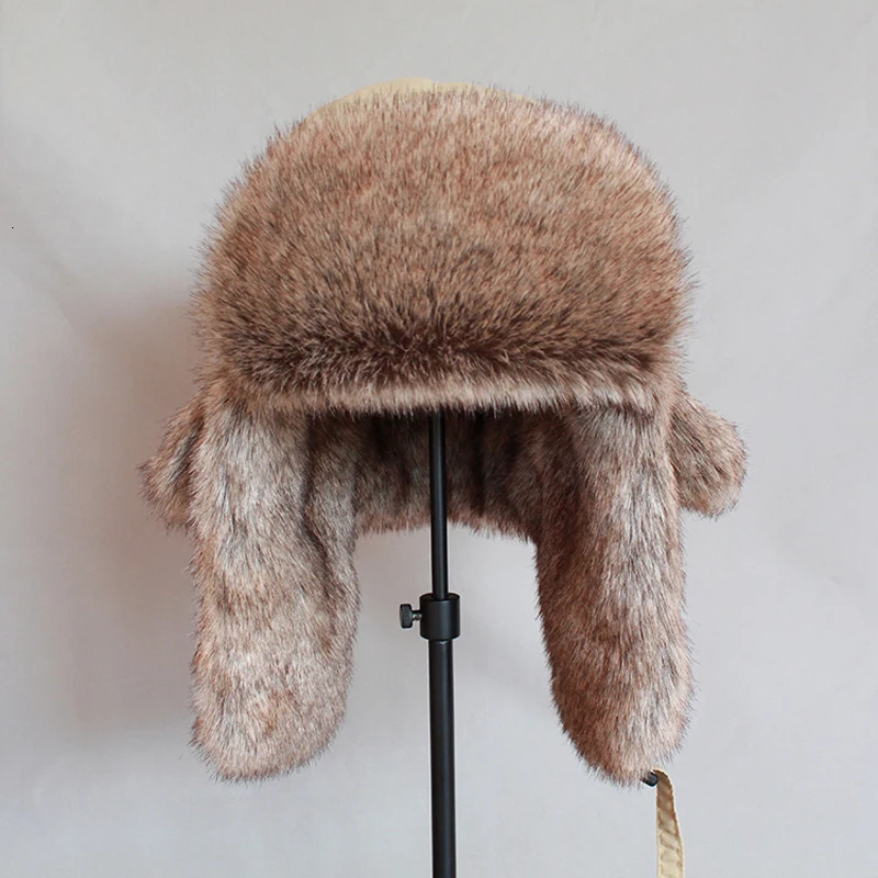 Neutral winter warm Russian hat faux fur trap hat mens windproof bomber hat Usanka earmuffs 241031