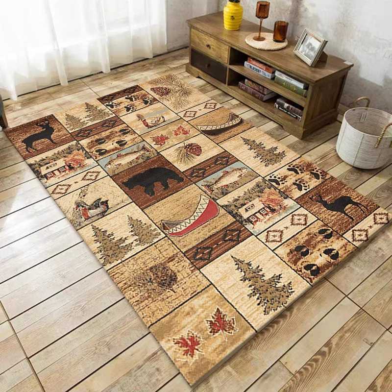 Rustic Style Bear Moose Deer Carpet for Living Room Non-slip Dirt Resistant Sofa Table Large Area Rug Entrance Indoor Door MatsXJ241101