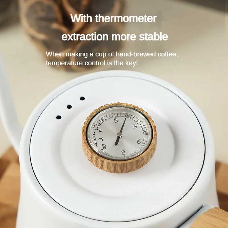 Wood chip electric gooseneck kettle handmade brewing coffee pot intelligent tea pot with thermometer 1000w fast heating kettle 110v/220v Y241102