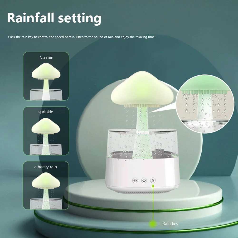 Mushroom Rain Air Humidifier Colorful Night Light Electric Aroma Diffuser Moisturize Skin Relieve Fatigues for Bedroom Kids RoomC241102