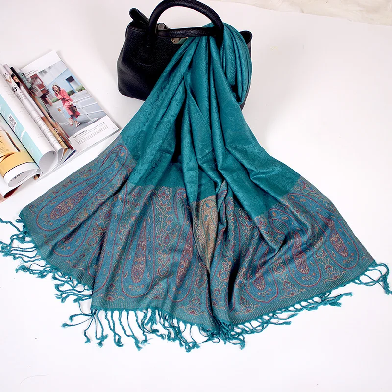 Big Jacquard Luxurious Cashew Paisley Pashmina Boho Women's Shawls Muslim Head Wrap Ladies Winter Ethnic Fringed Travel Scarves smile