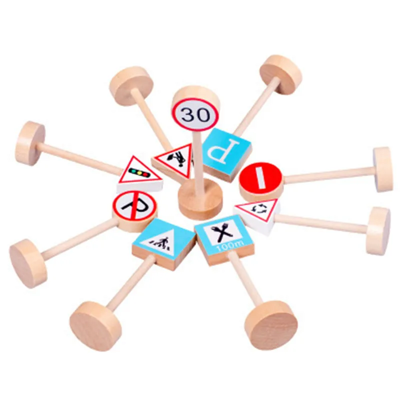 16Pcs/Set Traffic Road Sign Light Lamp Block Brick City Street View Speed Limit Indicator Kids Cognitive Educational Car Toy