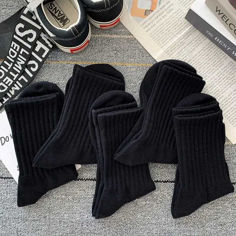 5 Pairs Cool Men Black White Warm Socks Set Autumn Winter Men Solid Color Sport Short Socks For Men X250725