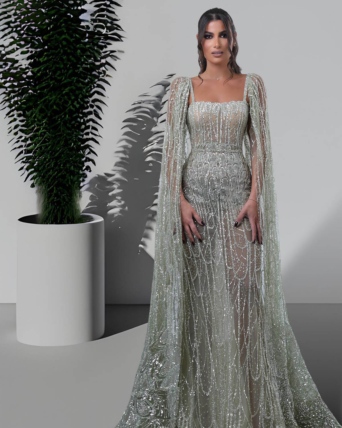 Customized Luxury A Line Bride Gowns Beaded Sequins Appliques Square Neck Wedding Dress Draped Sweep Train Bridal Dresses