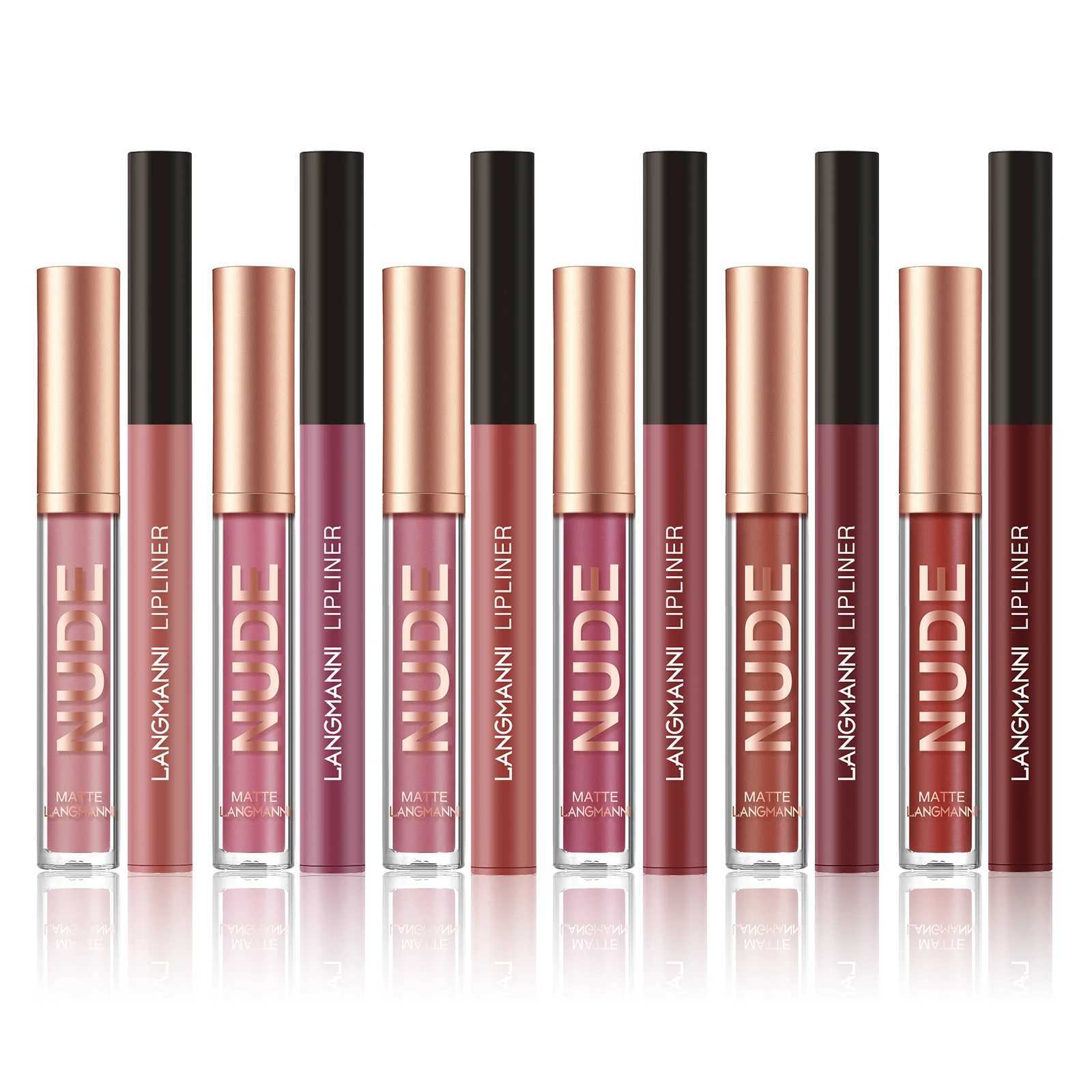 2-piece lip gloss and lip liner set matte finish non stick cup long-lasting lip color and liner combination perfect for defining lips W241101