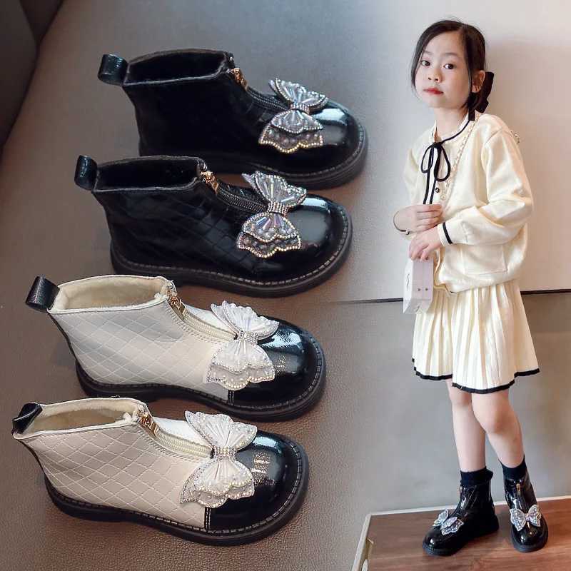 Cute Princess Boots Fashion Childrens Shoes Version Soft Bow Rhinestone Cute Childrens Casual Girls Short Boots Chelsea Boots M241102