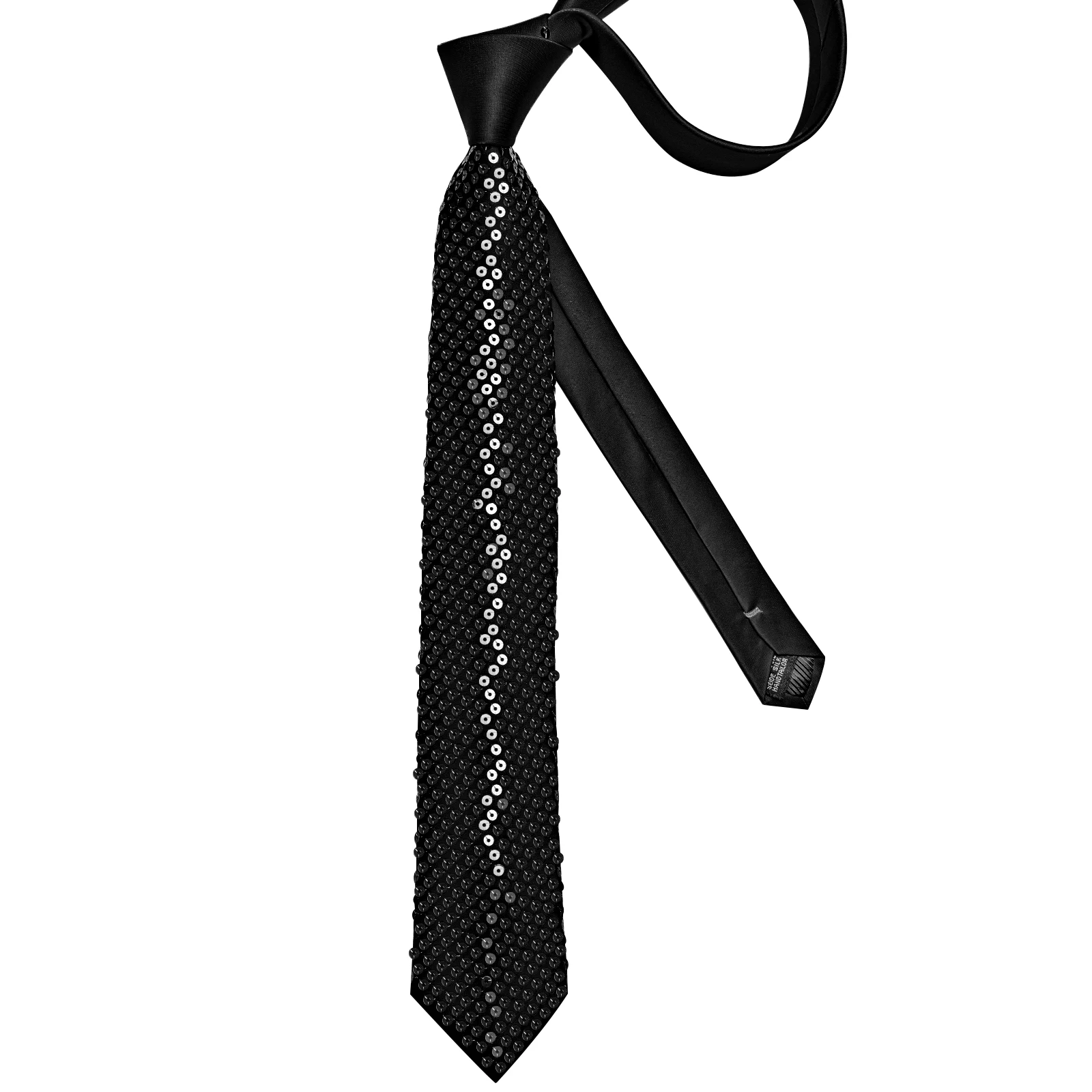 Elegant Black Red Blue Sequins Tie with Pocket Square Mens Women Stage Performance Prom Paillette Accessories Necktie Gift