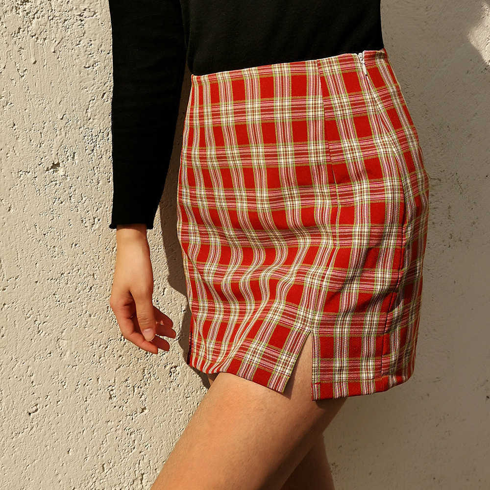 Women Zipper Skirt WoMens Plaid Midi Skirt With High Waist And Slit WoMens Hip Hugging Short Skirt Vintage Skirts Dresses Summer 241023