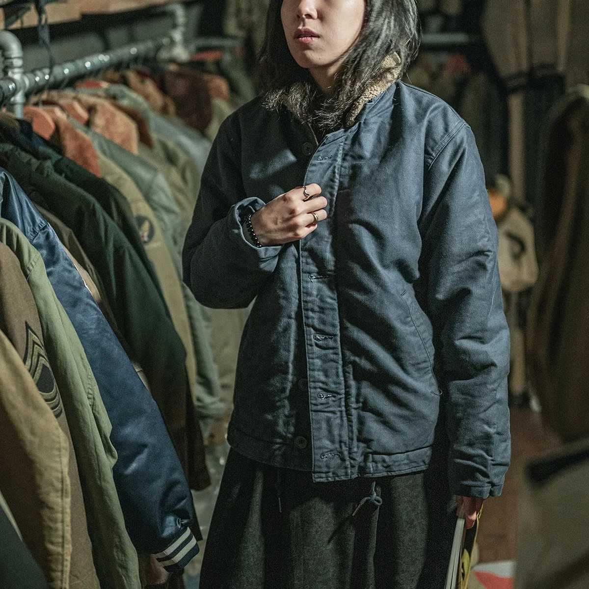 Out of stock USN N-1 deck jacket Sherpa lined military style mens warm jacket in 3 colors W241102