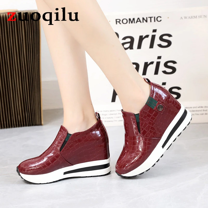 Women's Wedge Sneakers Hidden new Heel Platform Wedge Shoes Hidden Wedgie Sneakers 2025 Women Pu Leather Loafers Casual Shoes