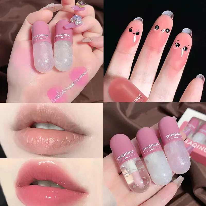 3 pieces of lip color changing crystal jelly transparent glass lipstick moisturizing glitter liquid lipstick W241101