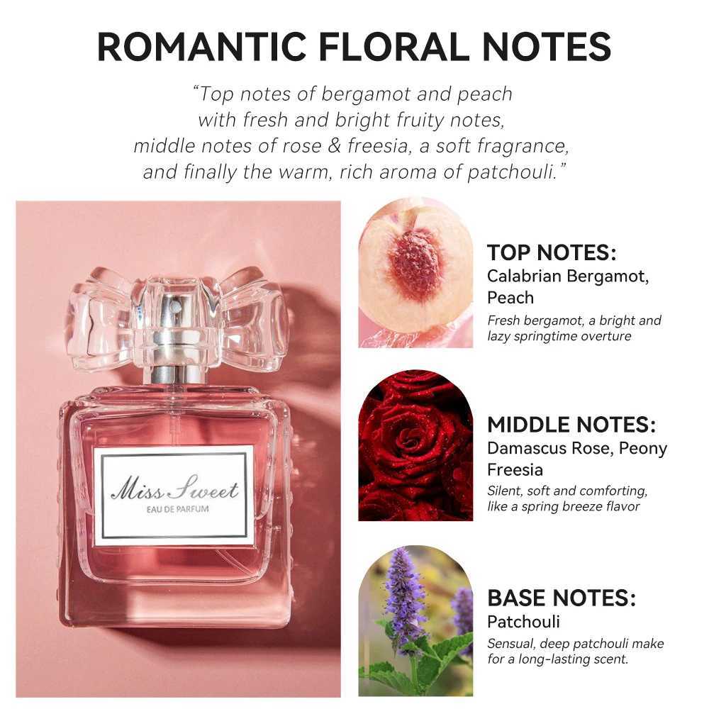 50ML 1.7FL.OZ Long-lasting Perfumes for Women Romantic Floral Notes Eau de Parfum Peach Bergamot Rose Patchouli FragranceXJ241101